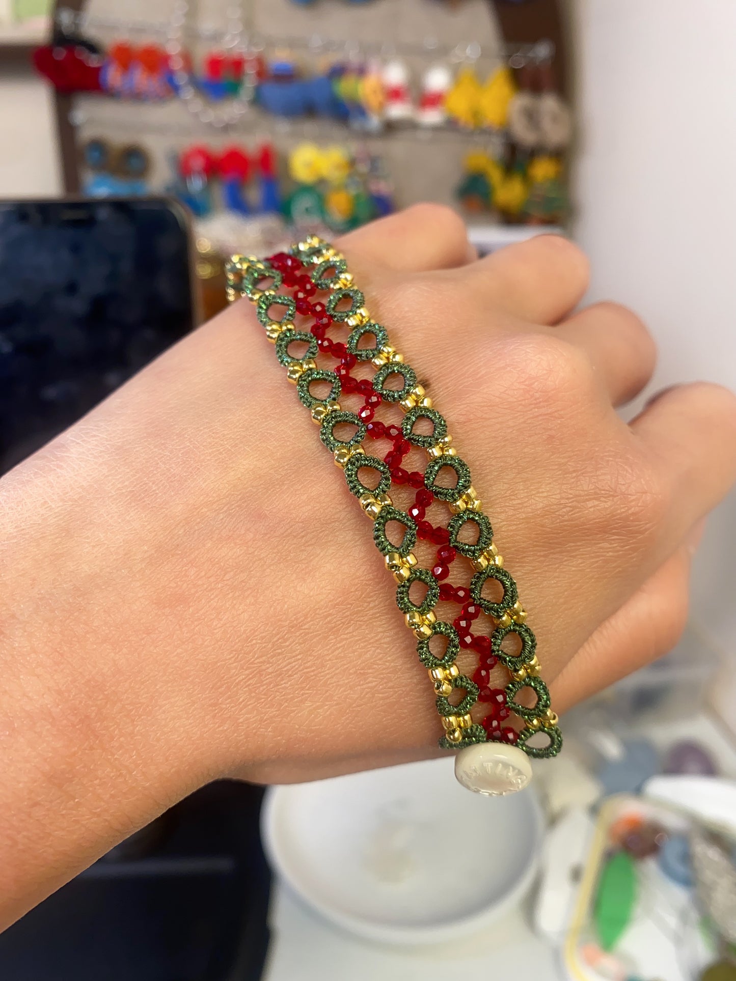 Handmade shuttle tatting bracelet