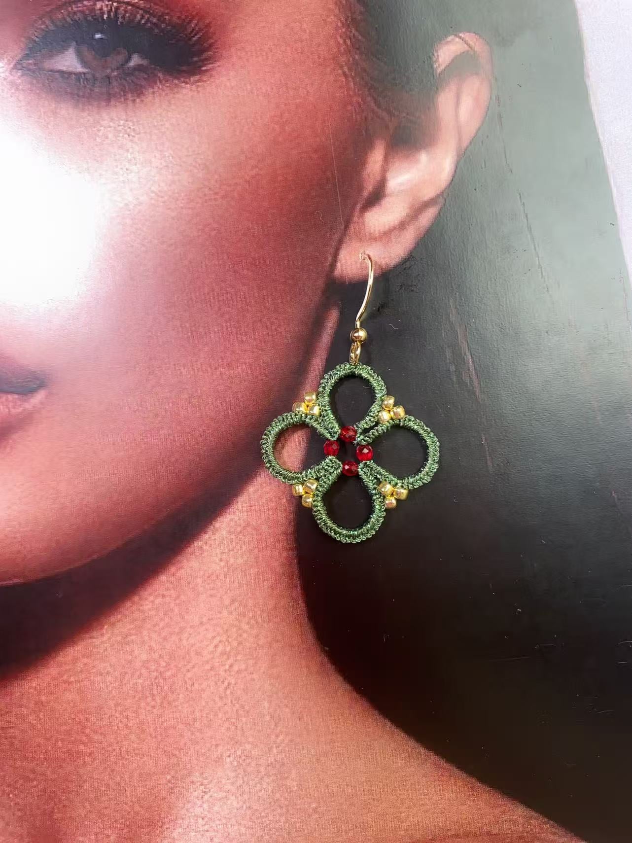 Handmade shuttle tatting earrings