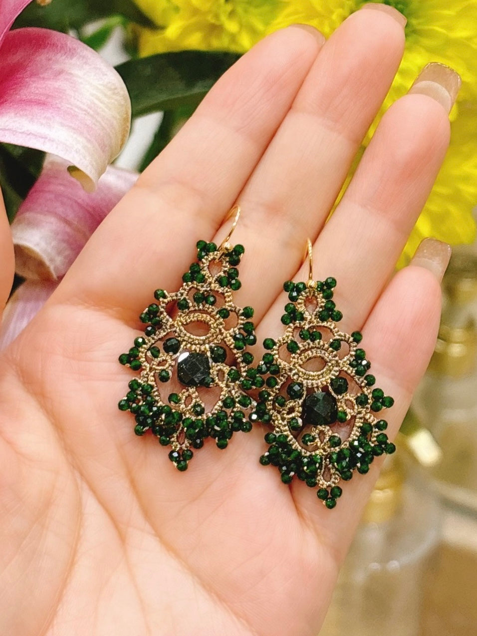 Handmade shuttle tatting earrings