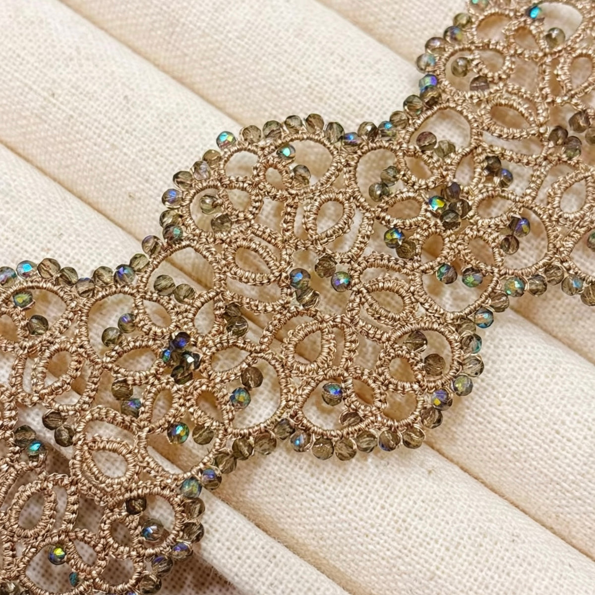 Handmade shuttle tatting beaded bracelet with plated beads