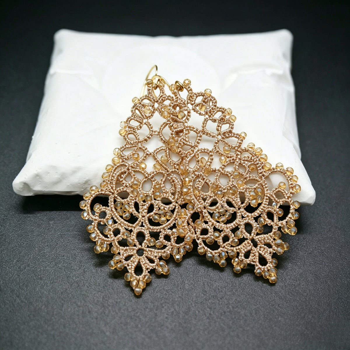 Handmade lace tatting beaded earrings with natural gemstone beads,s925 silver hooks