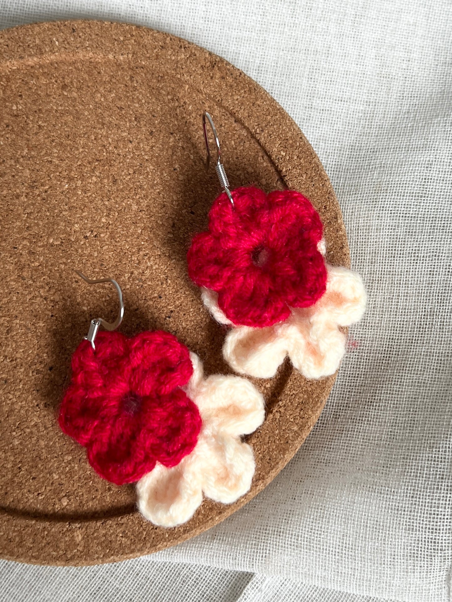 Handmade crochet flower earrings with s925 hooks