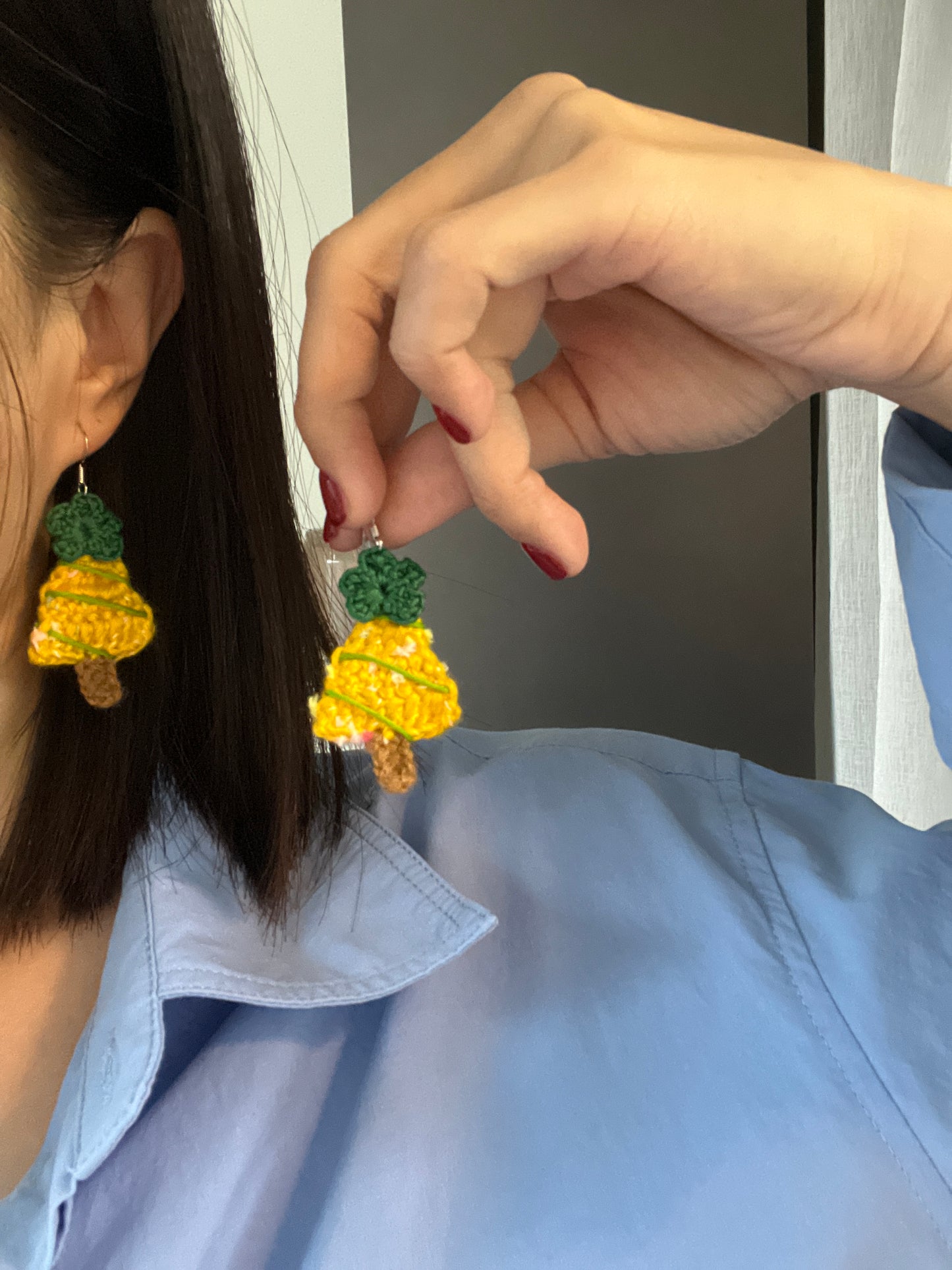 Handmade crochet Christmas tree earrings with s925 hooks