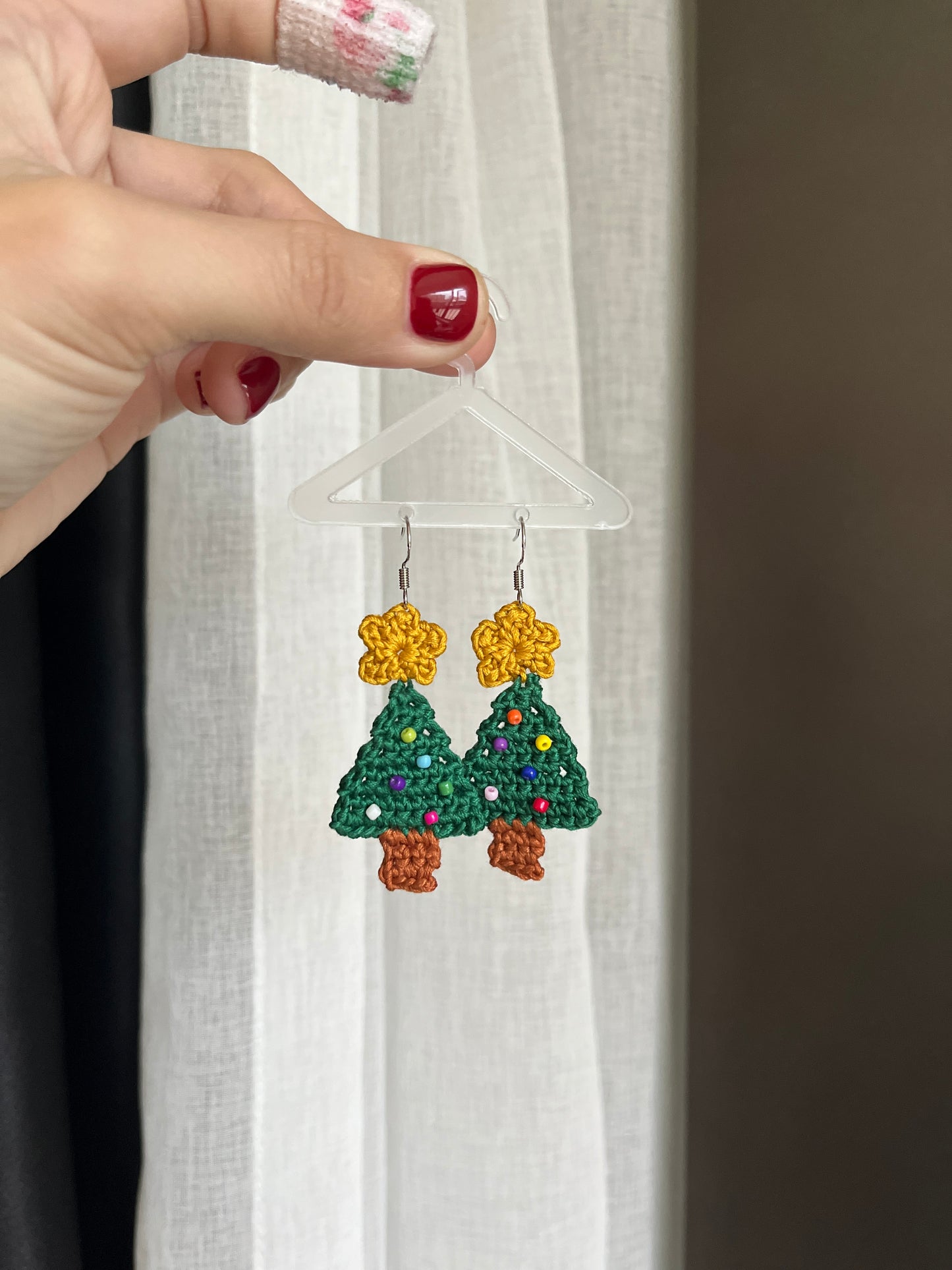 Handmade crochet Christmas tree earrings with s925 hooks