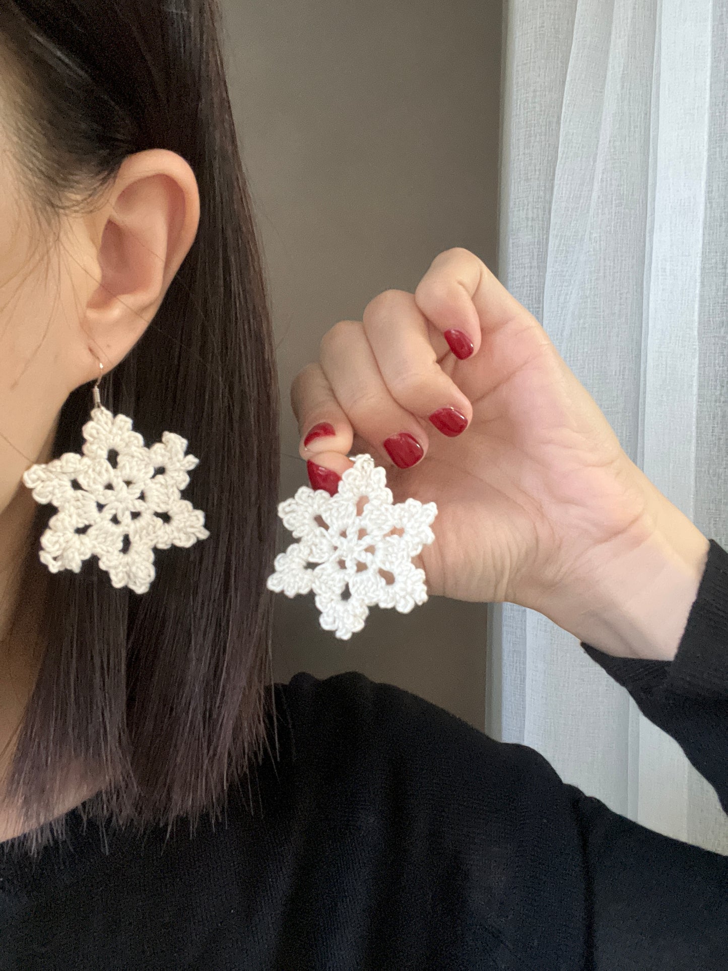 Handmade crochet snow earrings with s925 hooks