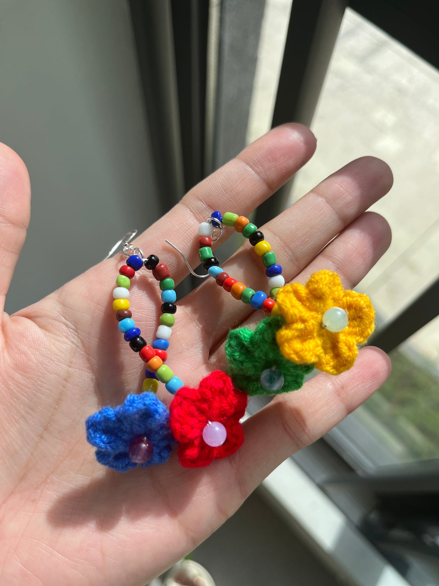 Handmade crochet colorful flower beaded earrings