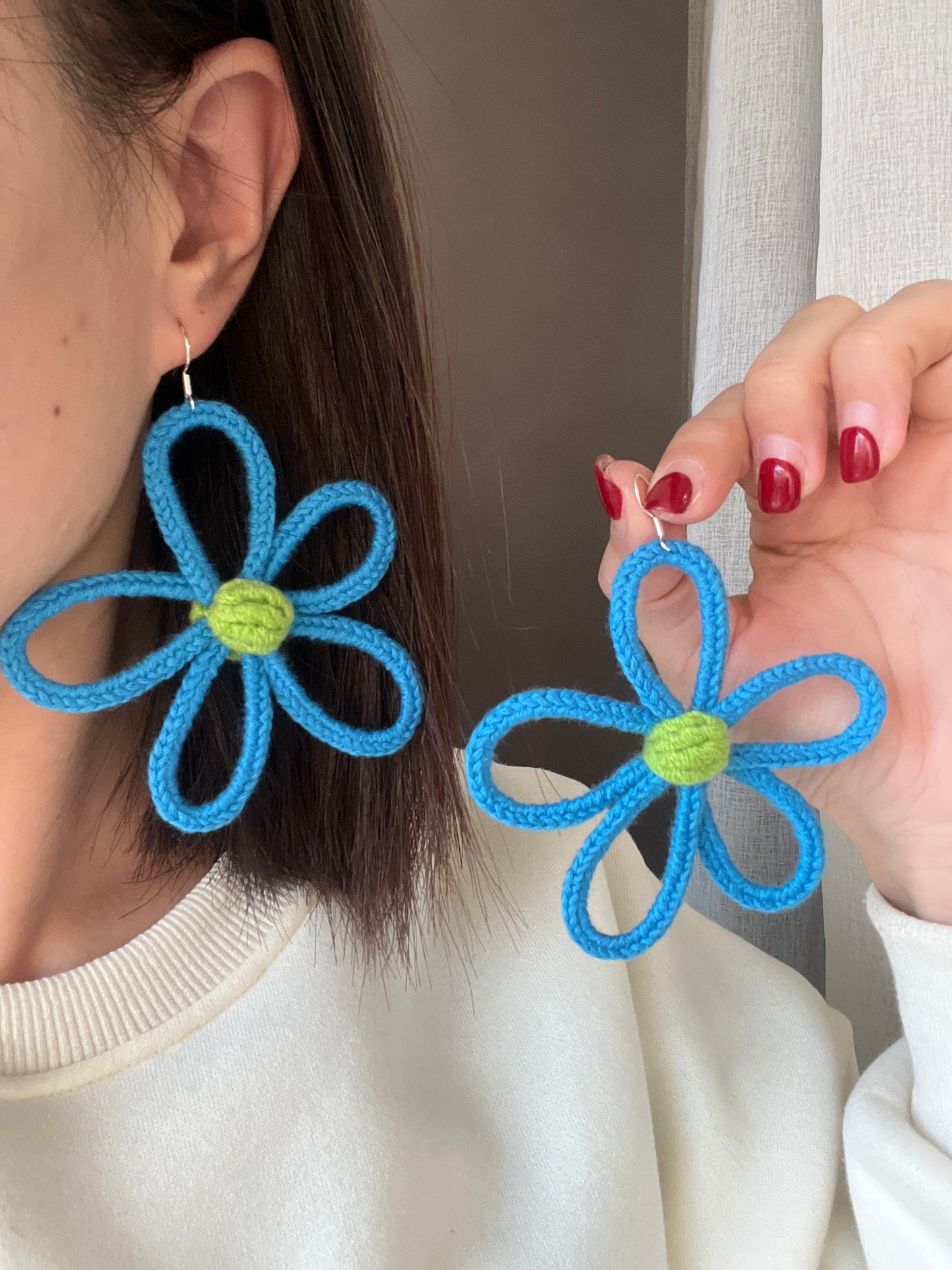 Handmade crochet flower earrings with s925 hooks