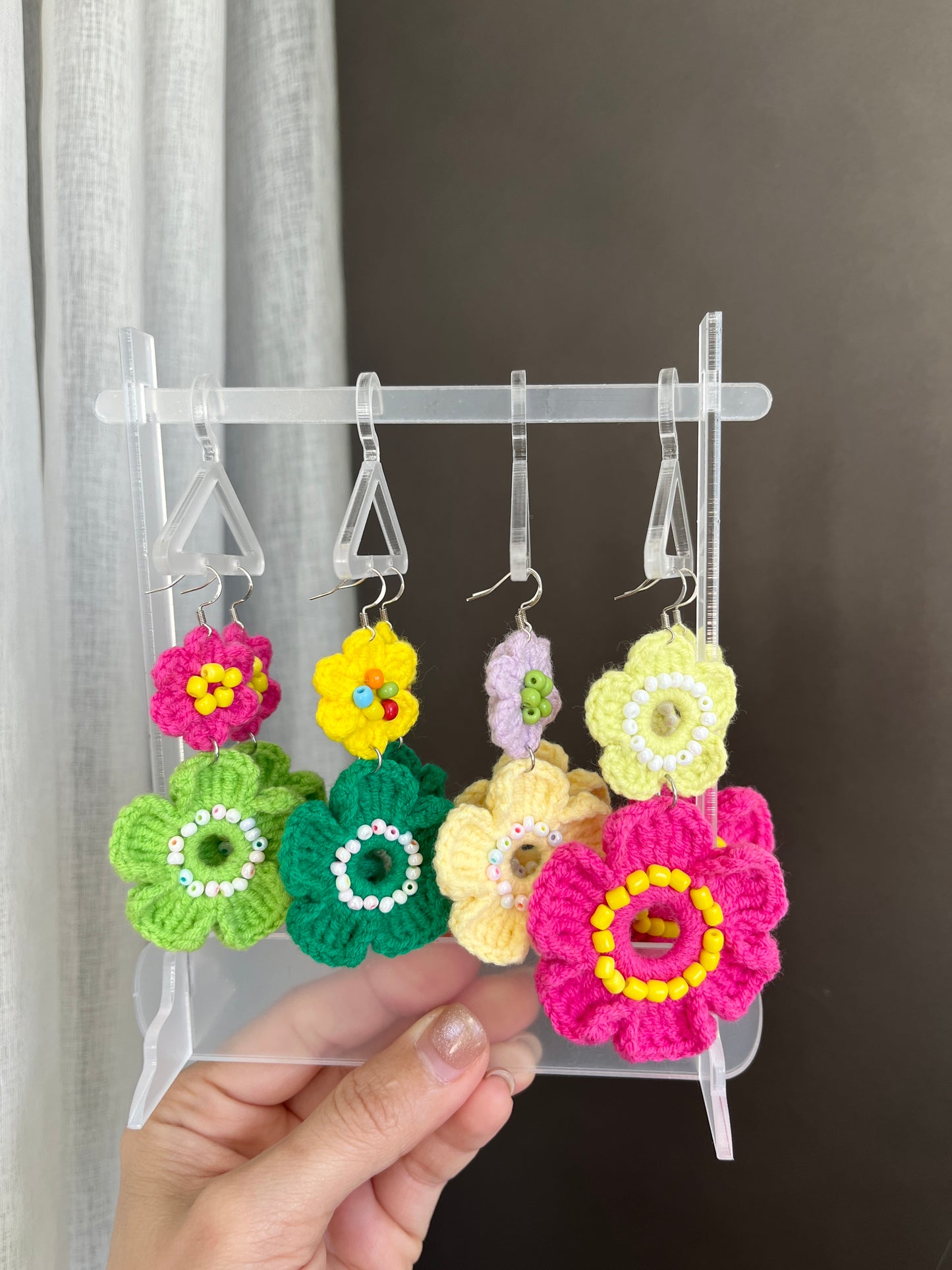Handmade crochet flower earrings with s925 hooks