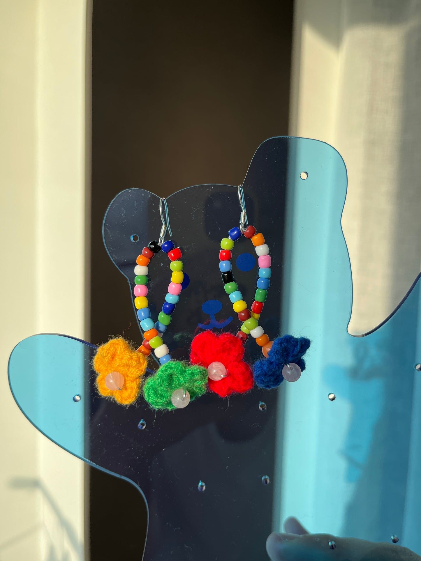 Handmade crochet colorful flower beaded earrings