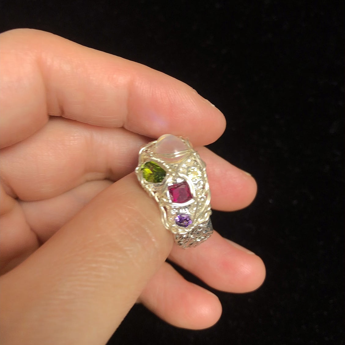 Handmade colorful gemstone wirewrapping ring