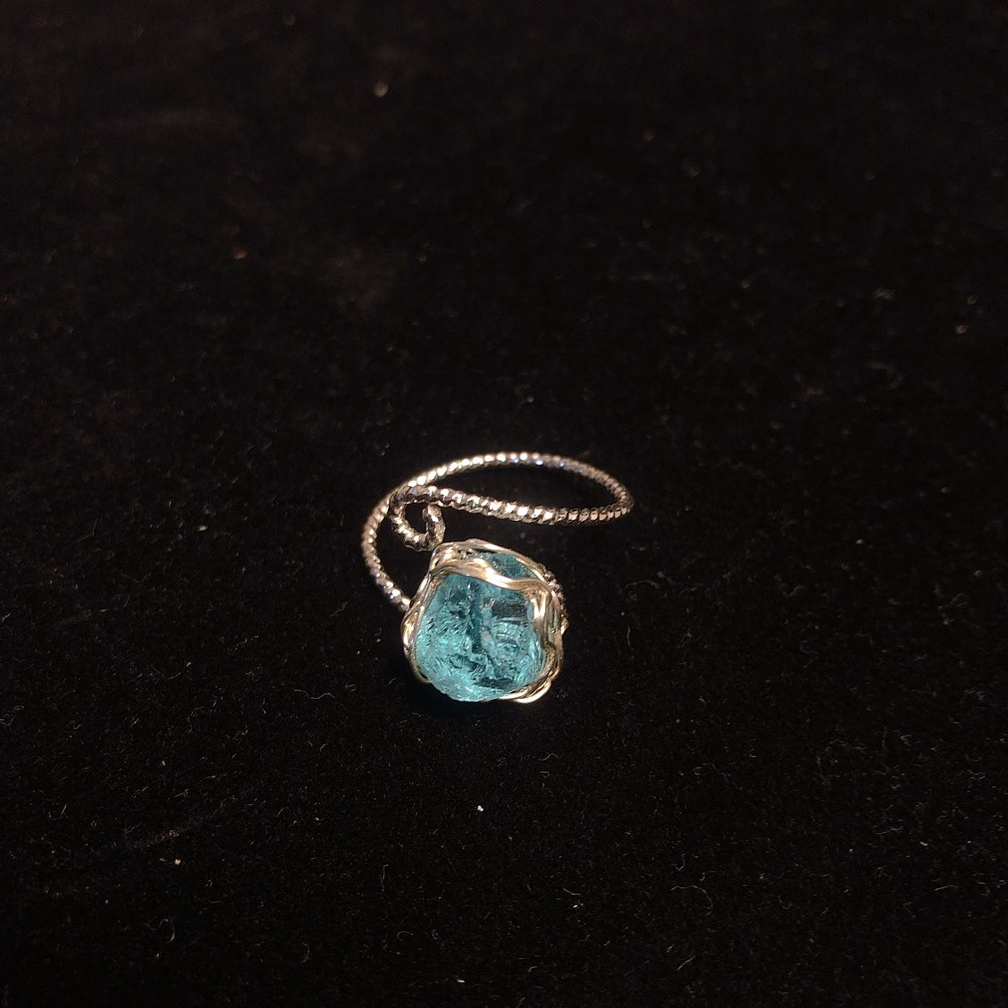 Handmade natural rock crystal ring rough aquamarine gemstone wirewrapping rings