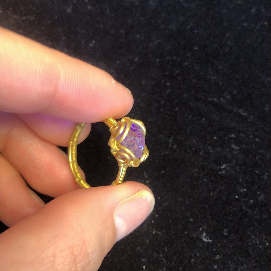 Handmade rock crystal wirewrapping rings natural rough amethyst gemstone handcrafted ring