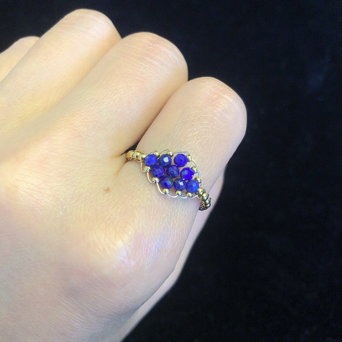 Handmade lapis lazuli beaded ring