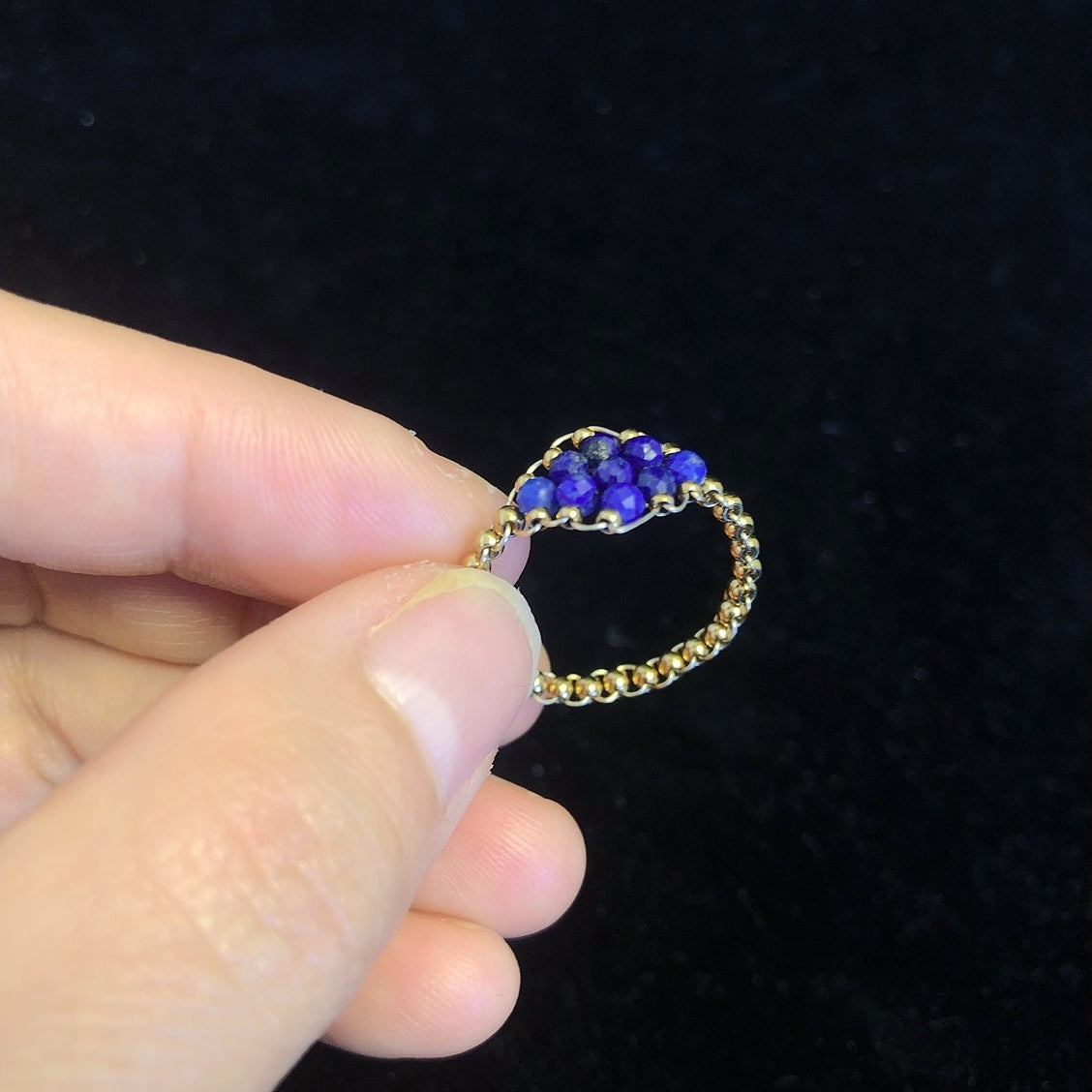 Handmade lapis lazuli beaded ring