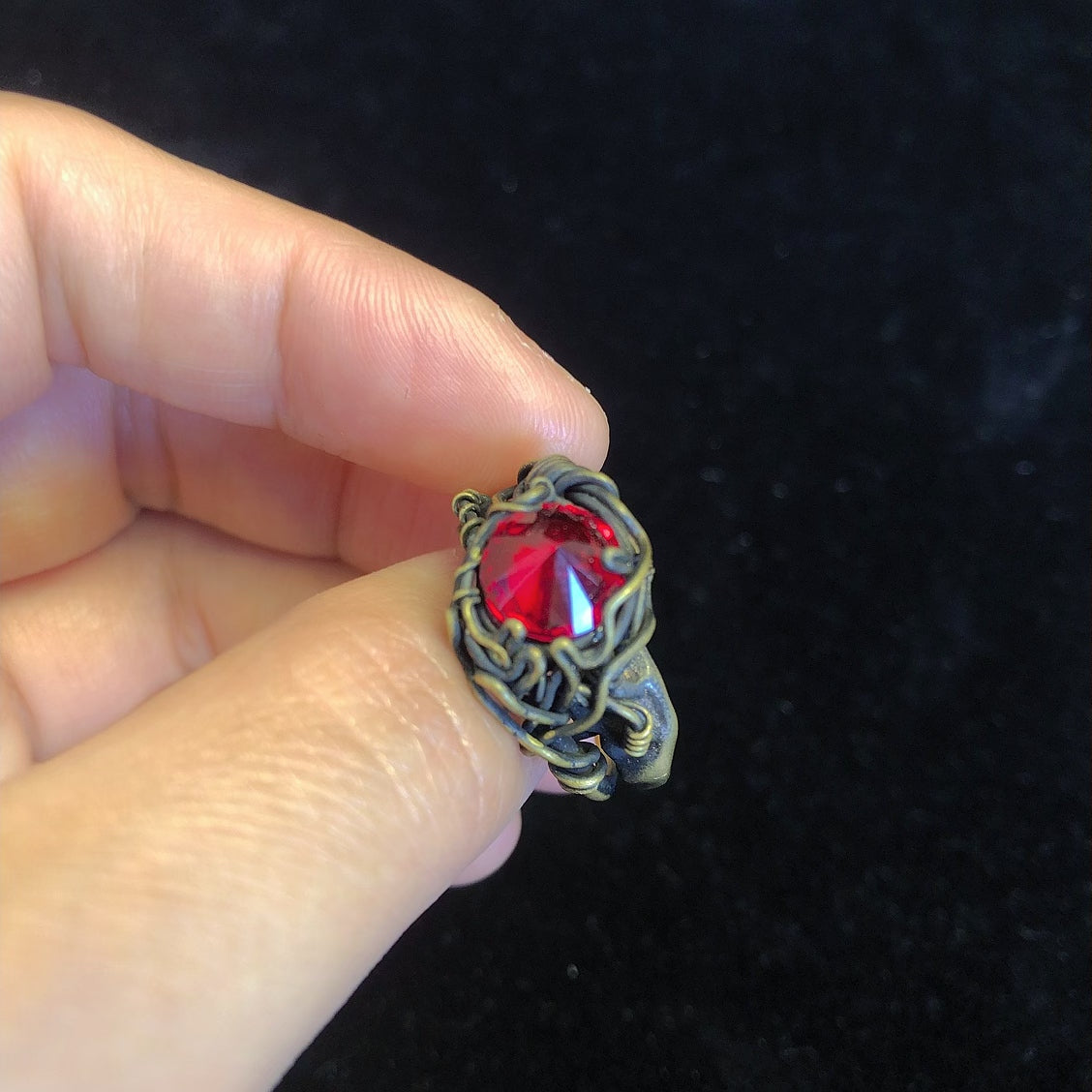 Handmade wirewrapping garnet ring vintage gemstone handcrafted rings