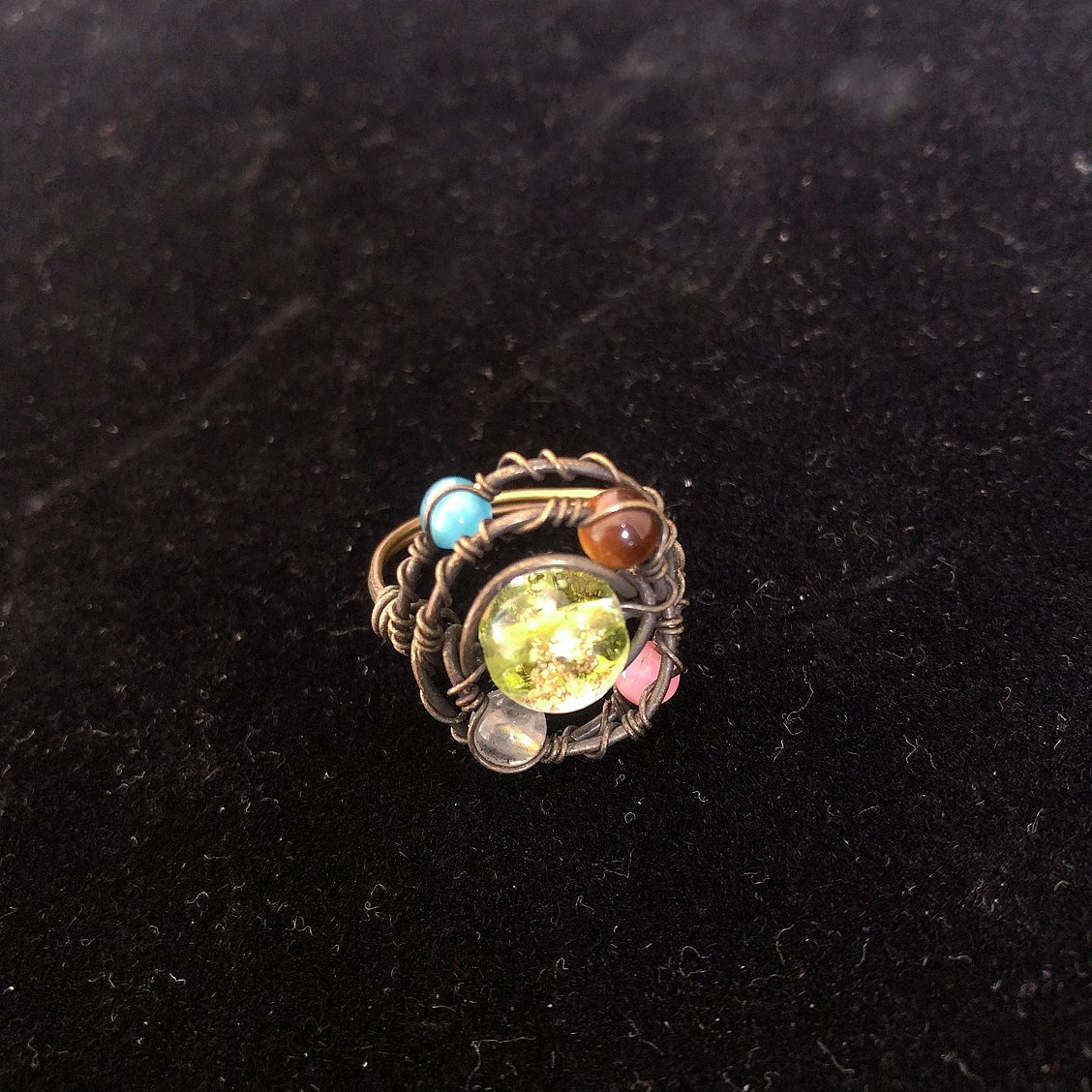 Handmade cat's eye moonstone wirewrapping luminous ring dainty gemstone rings