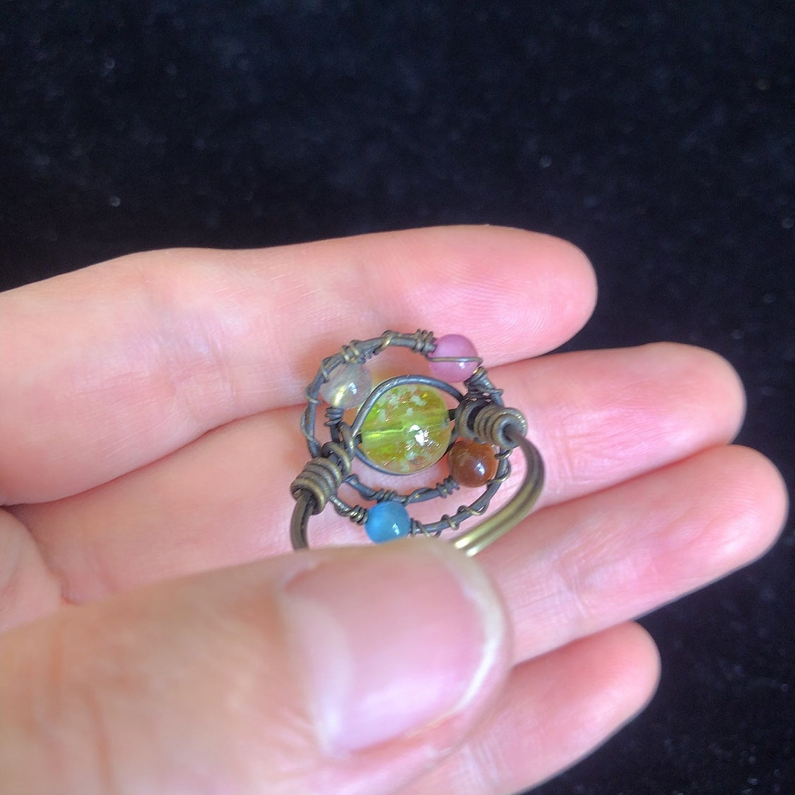 Handmade cat's eye moonstone wirewrapping luminous ring dainty gemstone rings