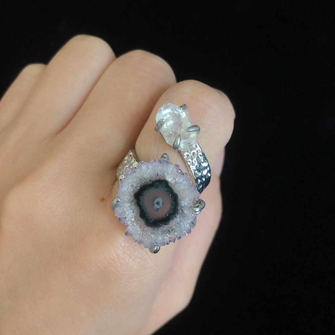 Handmade natural crystal flower herkimer rock stone rings
