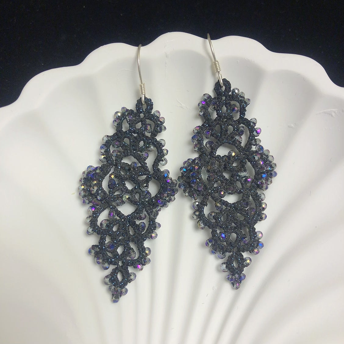 Handmade tatting beaded earrings