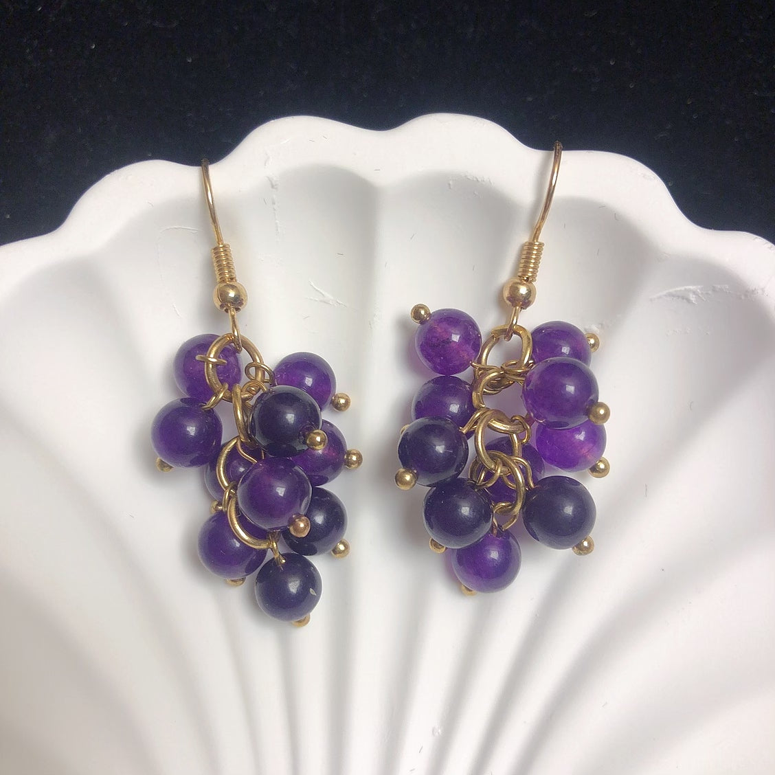 Handmade amethyst crystal earrings dainty grape earrings