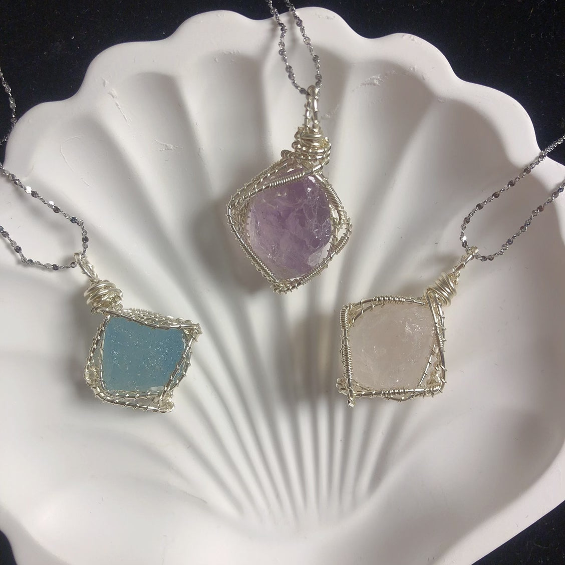 Handmade natural crystal stone pendant rock amethyst aquamarine clear quartz gemstone necklace