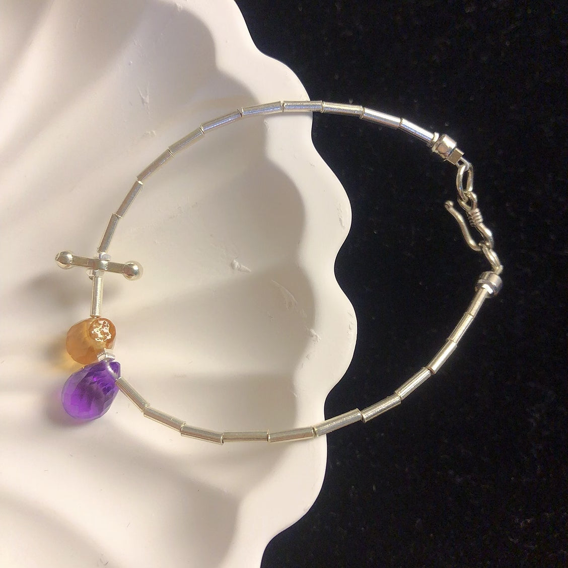 Handmade natural crystal stone amethyst citrine bracelet sterling silver bracelet