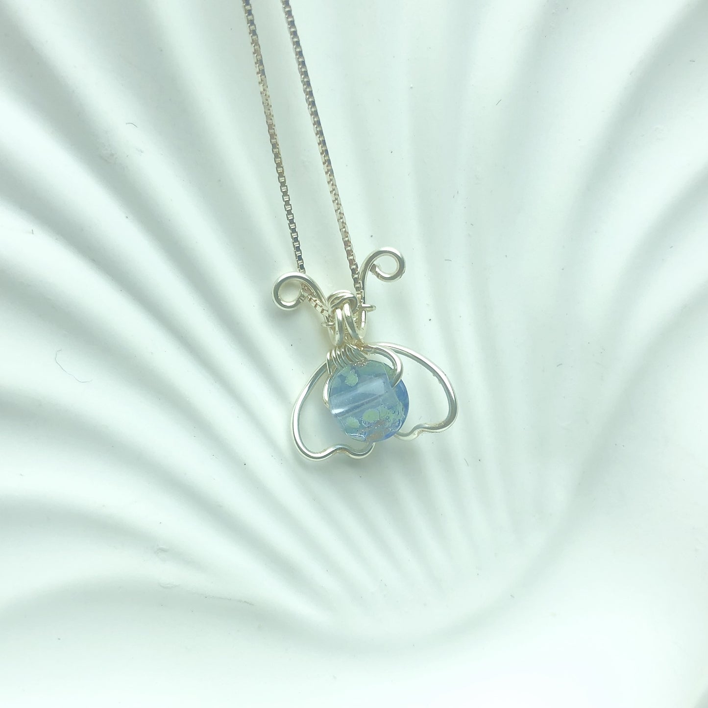Handmade luminous firefly pendant sterling silver necklace