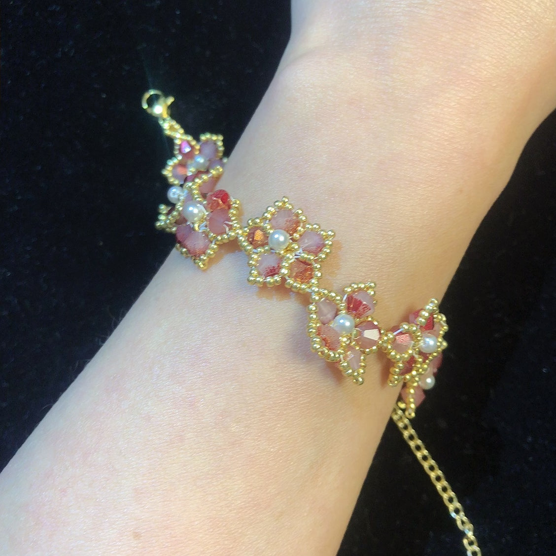 Handmade beaded flower bracelet