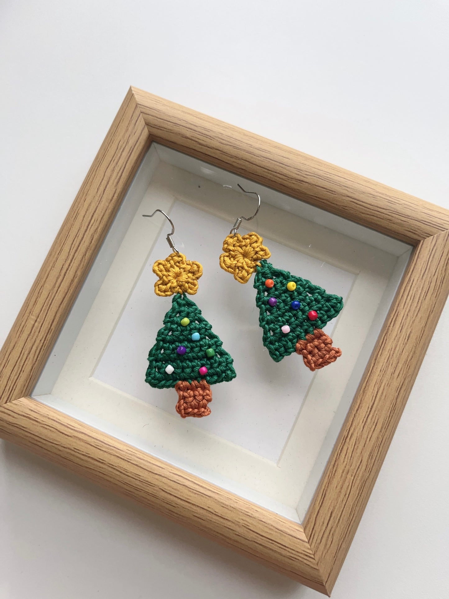 Handmade crochet Christmas tree earrings with s925 hooks