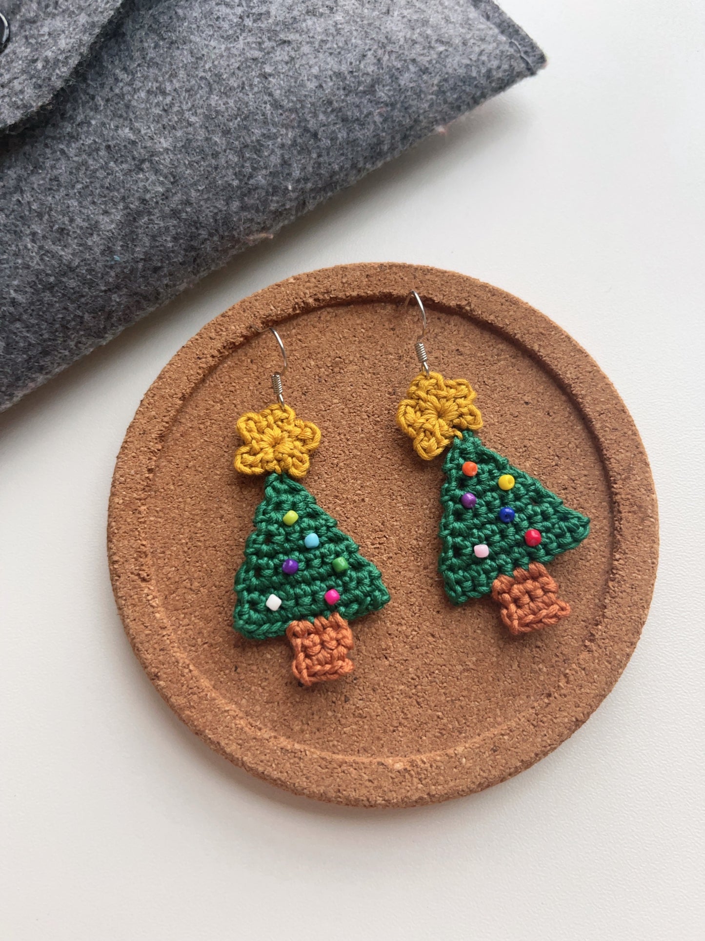 Handmade crochet Christmas tree earrings with s925 hooks