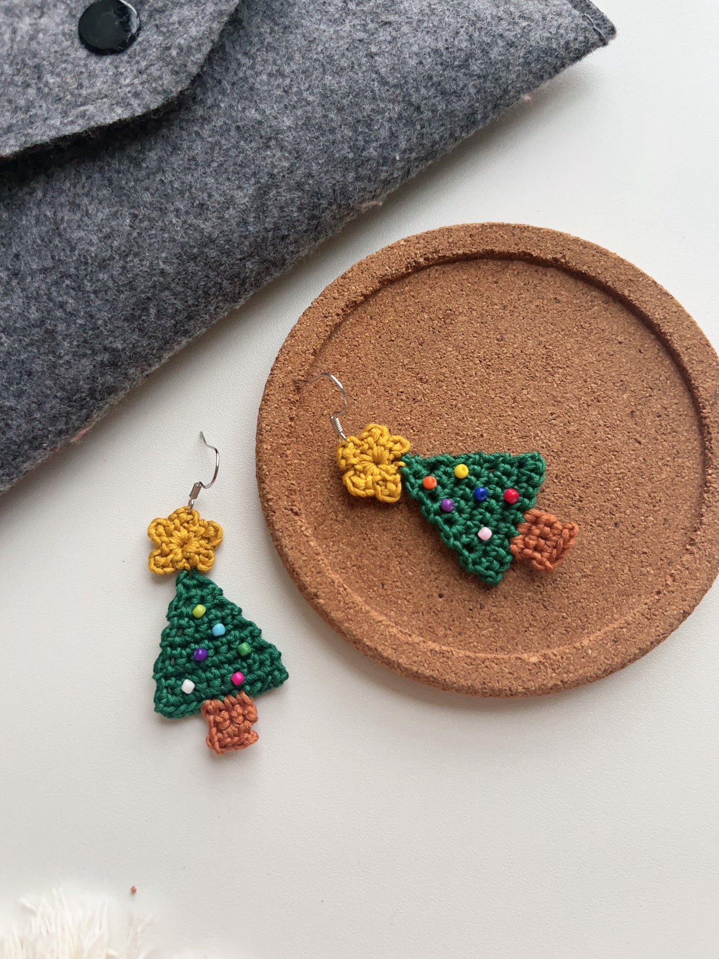 Handmade crochet Christmas tree earrings with s925 hooks