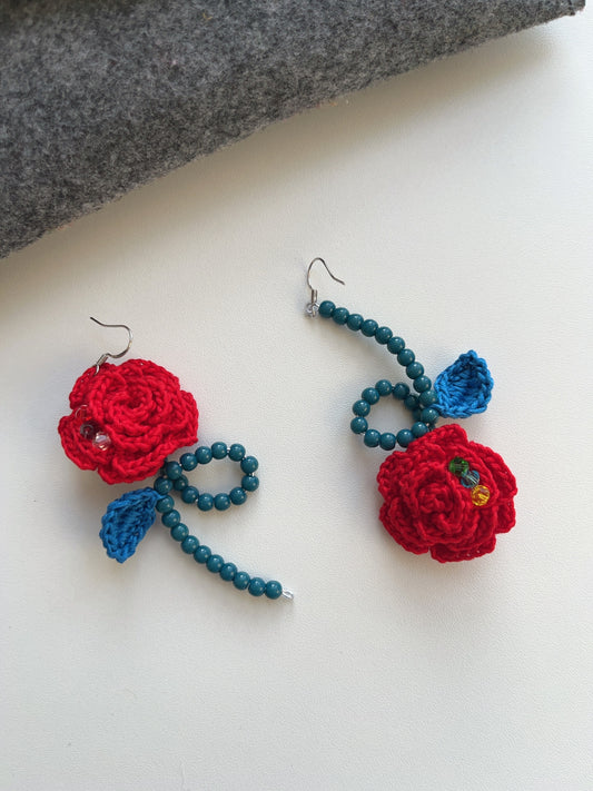 Handmade 3D flower beaded earrings with s925 hooks