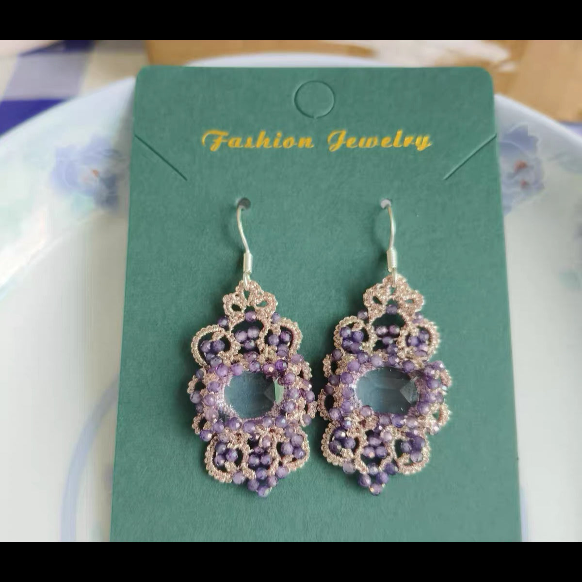 Handmade shuttle tatting earrings