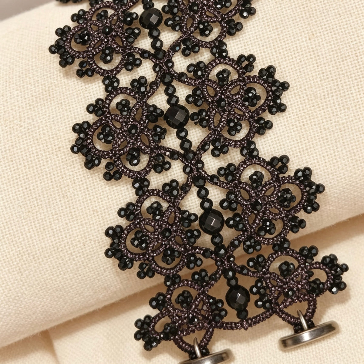 Handmade lace tatting beaded bracelet with natural gemstone spinel