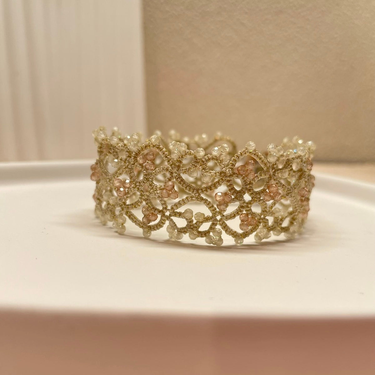 Handmade lace tatting beaded bracelet