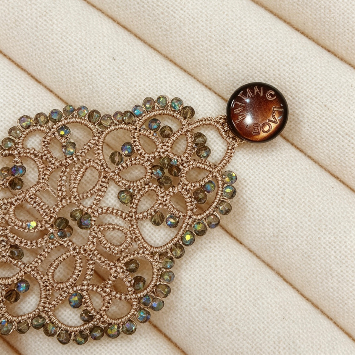 Handmade shuttle tatting beaded bracelet with plated beads
