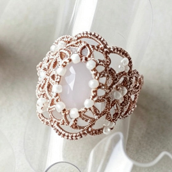 Handmade lace tatting beaded rings with diamond,seed beads,natural gemstones