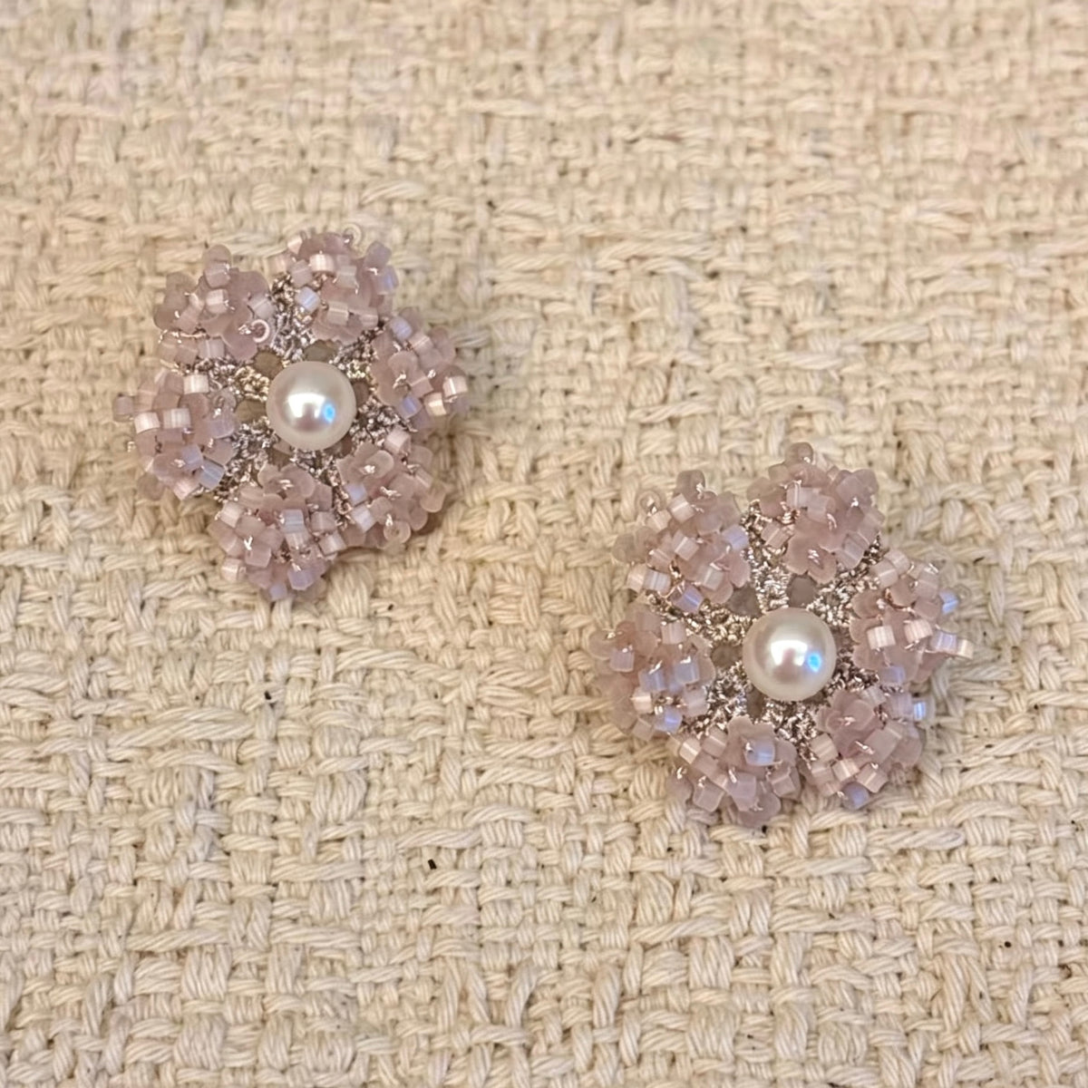 Handmade lace tatting beaded flower earrings with natural freshwater pearl,antique beads,s925 silver hooks