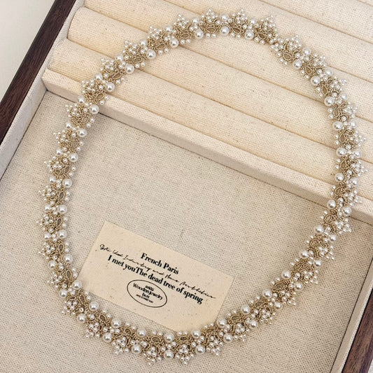 Handmade lace tatting beaded necklace with swarovski pearls