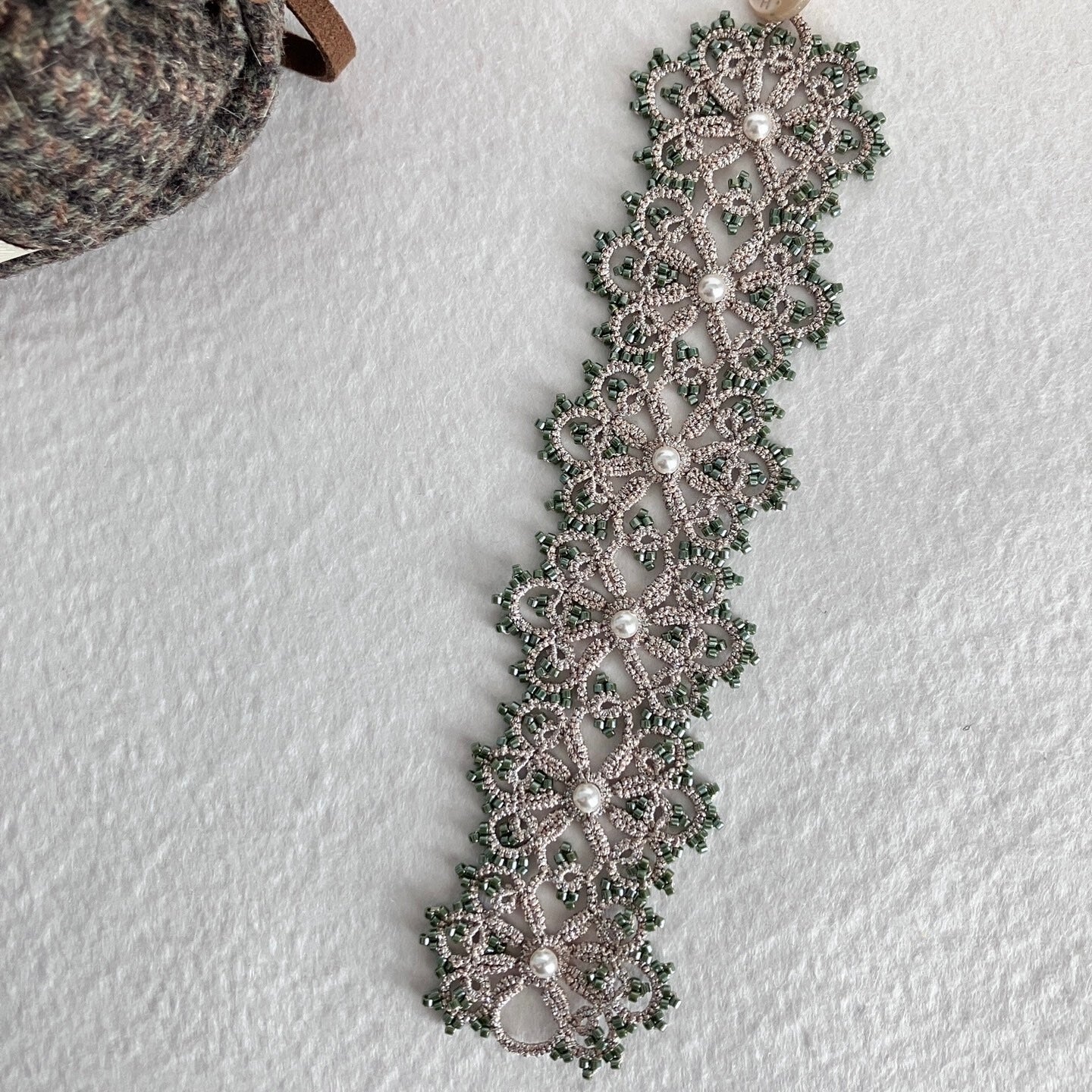 Handmade shuttle tatting bracelet
