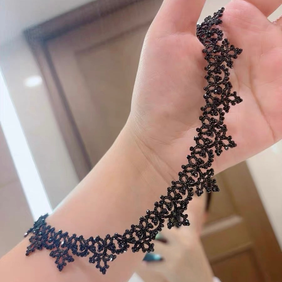 Handmade lace tatting beaded necklace with natural gemstone spinel