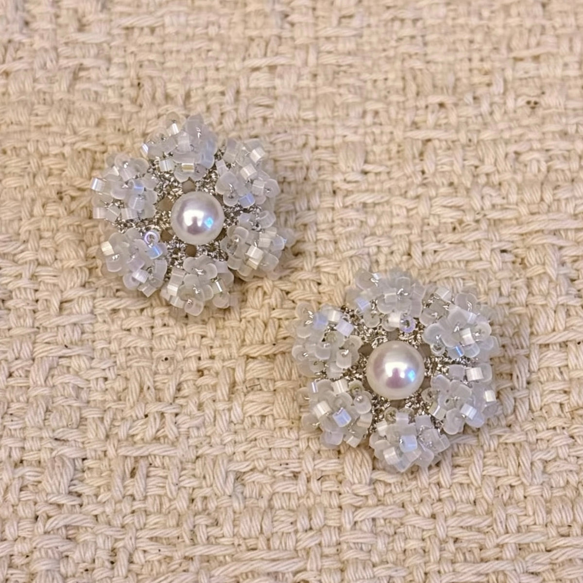Handmade lace tatting beaded flower earrings with natural freshwater pearl,antique beads,s925 silver hooks