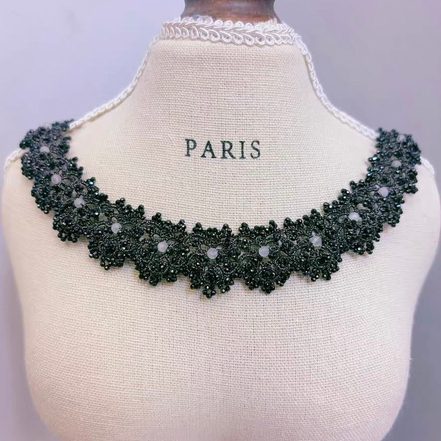 Handmade lace tatting beaded necklace with swarovski pearls,seed beads
