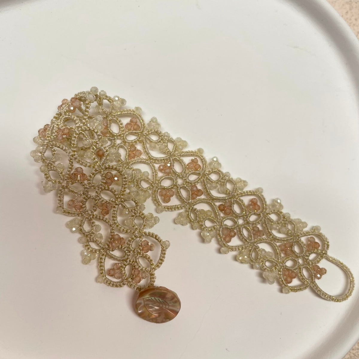Handmade lace tatting beaded bracelet