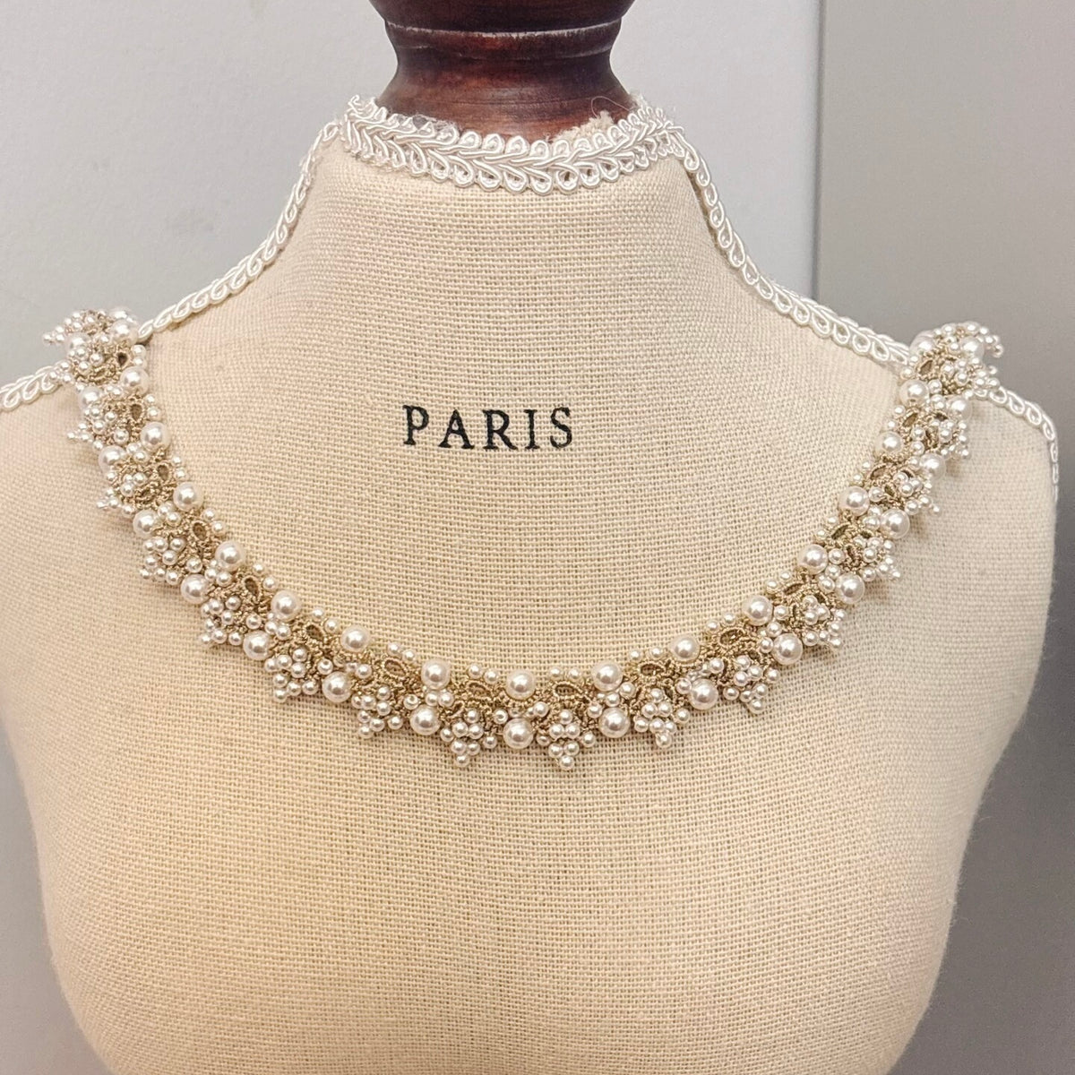 Handmade lace tatting beaded necklace with swarovski pearls