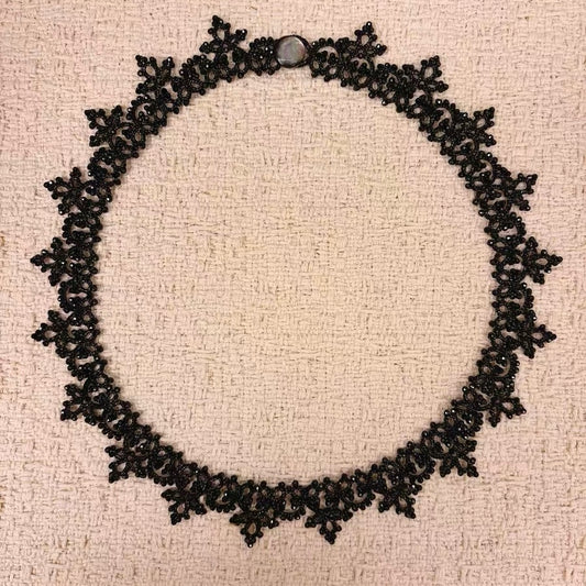 Handmade lace tatting beaded necklace with natural gemstone spinel