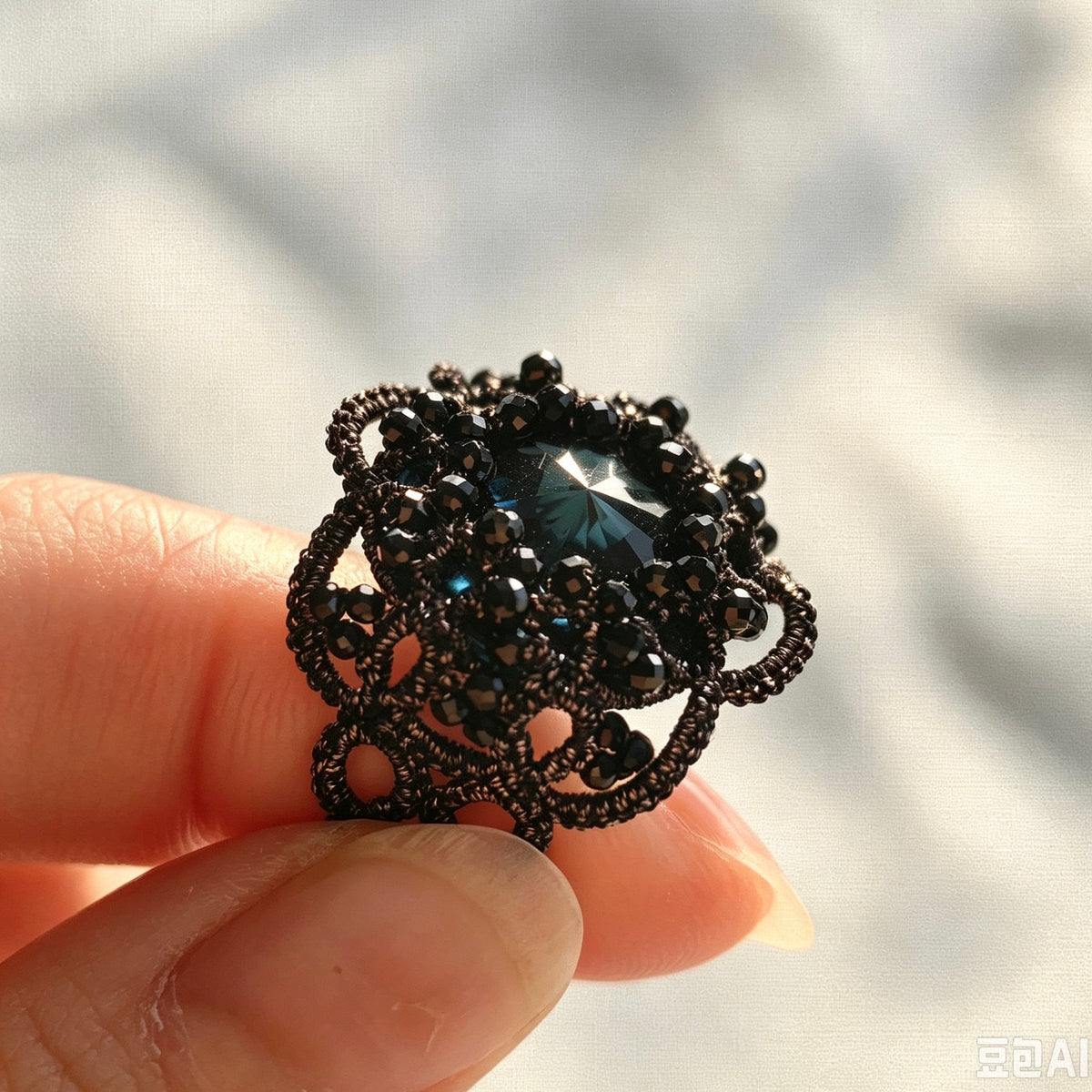 Handmade lace tatting beaded rings with diamond,seed beads,natural gemstones