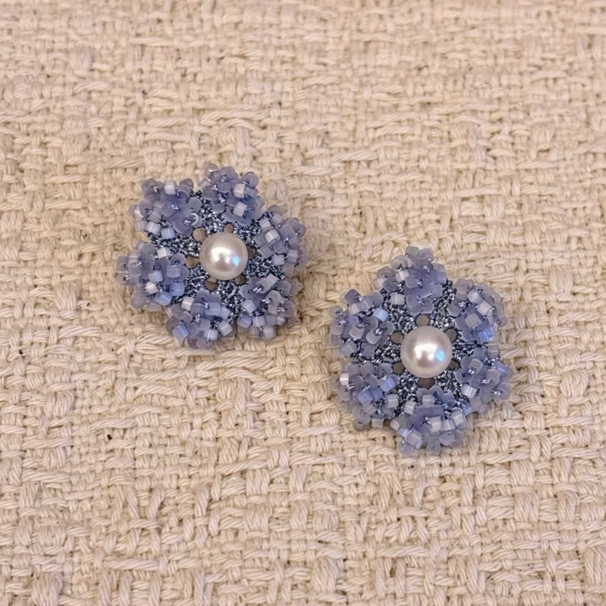 Handmade lace tatting beaded flower earrings with natural freshwater pearl,antique beads,s925 silver hooks