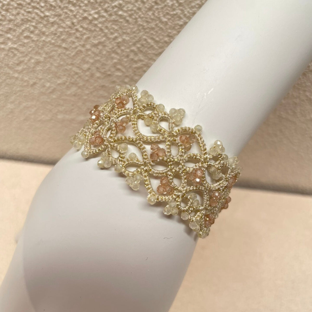 Handmade lace tatting beaded bracelet