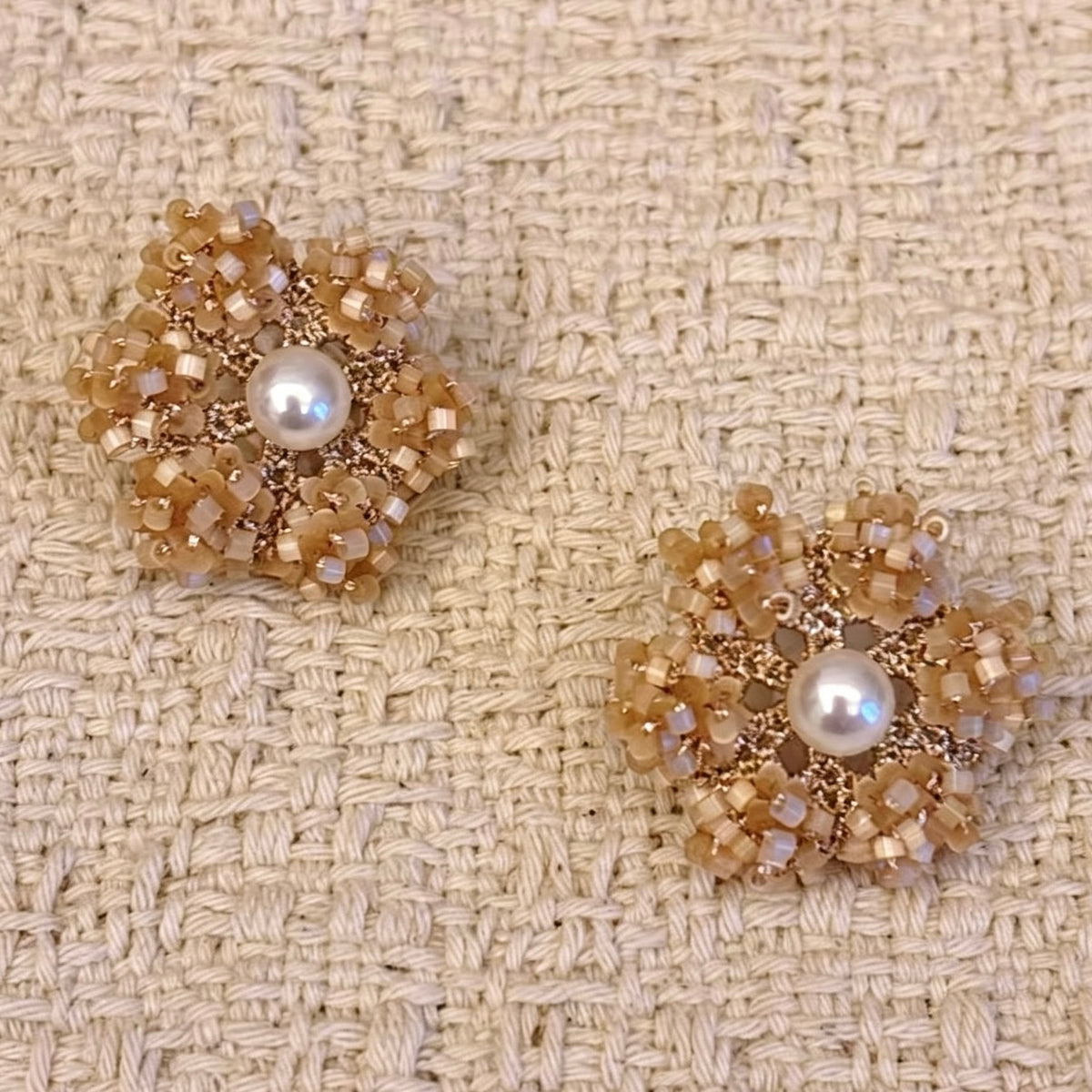Handmade lace tatting beaded flower earrings with natural freshwater pearl,antique beads,s925 silver hooks